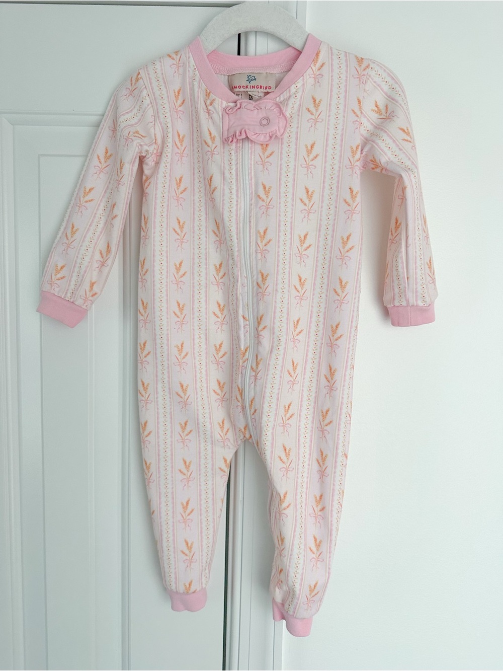 Smockingbird pink floral sleeper 9m EUC